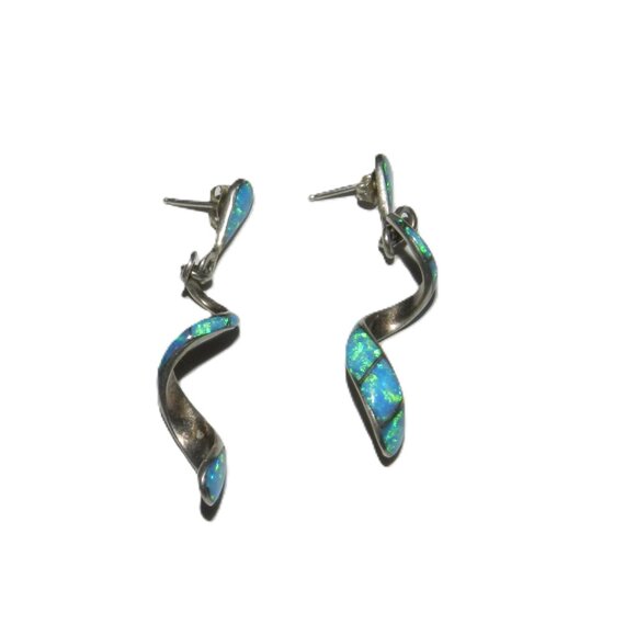 Vintage Andrew Dewa Zuni Signed Spiral Opal Sterling Silver Earrings - Picture 10 of 12